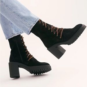 Free People Dylan Lace Up Black Suede Boots